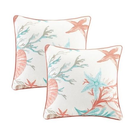 MADISON PARK Madison Park MP30-3404 Pebble Beach Cotton Printed Square Pillow Pair With Solid Reverse MP30-3404